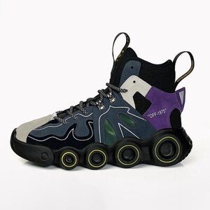 High-Top Cyber Reflective  Athletic Sneakers in Black, Purple & Gray